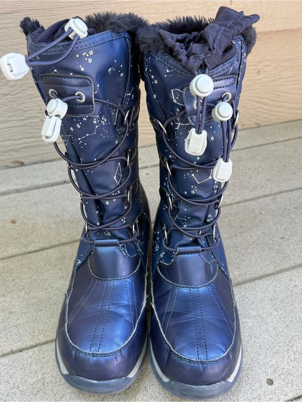 Lands End Snow Boots Girls Size 5M Navy Blue Insulated Winter Constellation Star